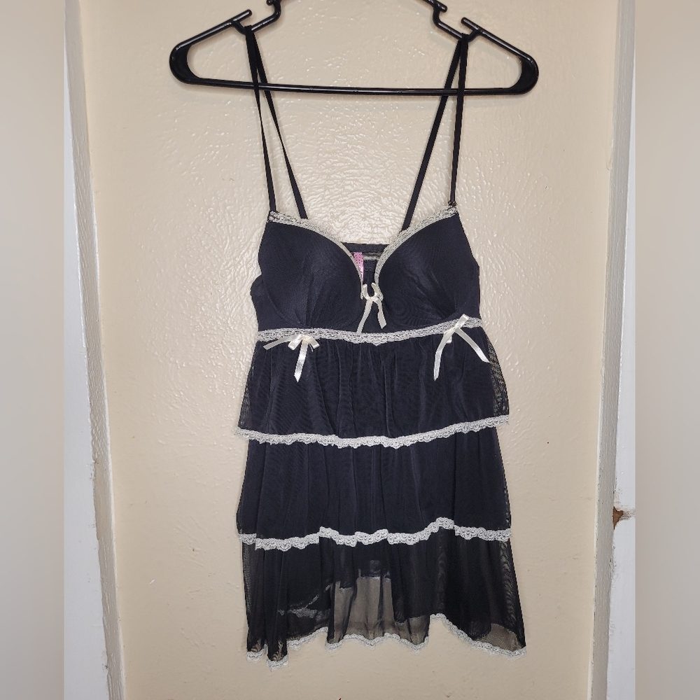 Native Intimates Ruffle Top Black Womens 34B lingerie bra sexy Babydoll